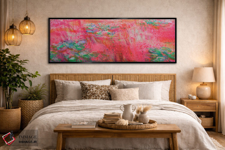 تابلو انتزاعی پانورامای ژیورنی در قرمز فلوئورسنت اثر وین اسلیت - D5B