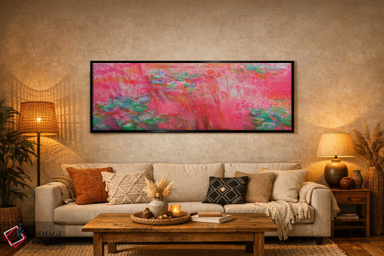 تابلو انتزاعی پانورامای ژیورنی در قرمز فلوئورسنت اثر وین اسلیت - D6B