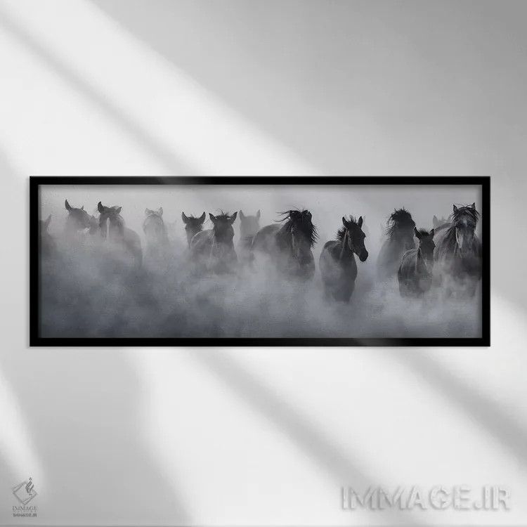 تابلو دکوراتیو اسب های موستانگ اثر یاووز پانچارنکن - نمای قابدار مشکی