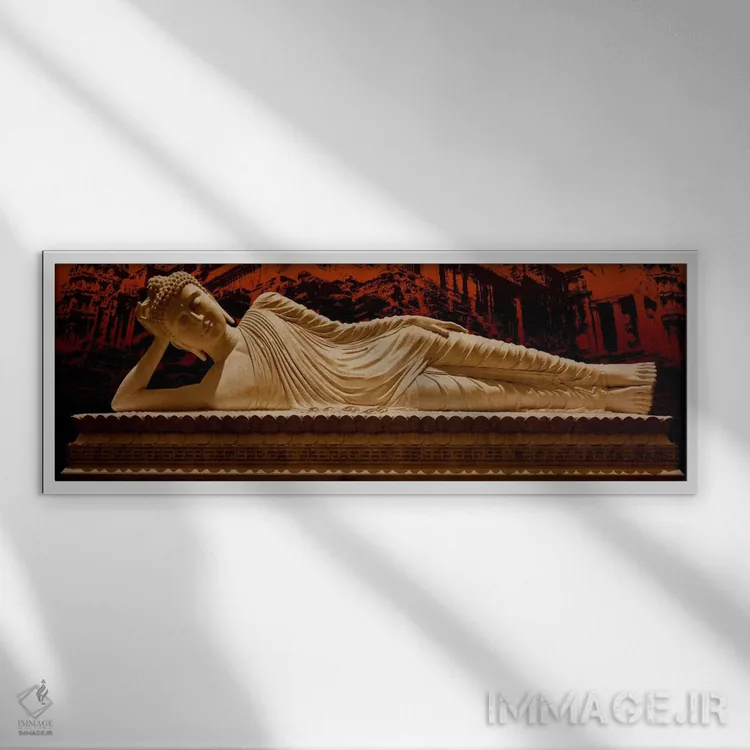 تابلو دکوراتیو بودای خوابیده در انگکور وات اثر فایو بای فایو کالکتیو - نمای قابدار سفید