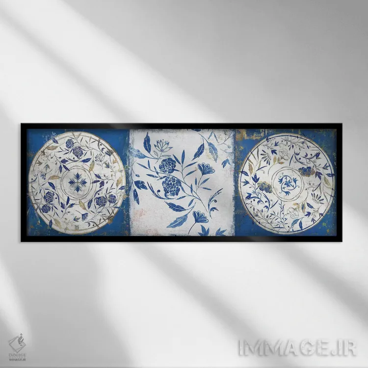 تابلو دکوراتیو سرامیک های نیلی II اثر ایزابل زد - نمای قابدار مشکی