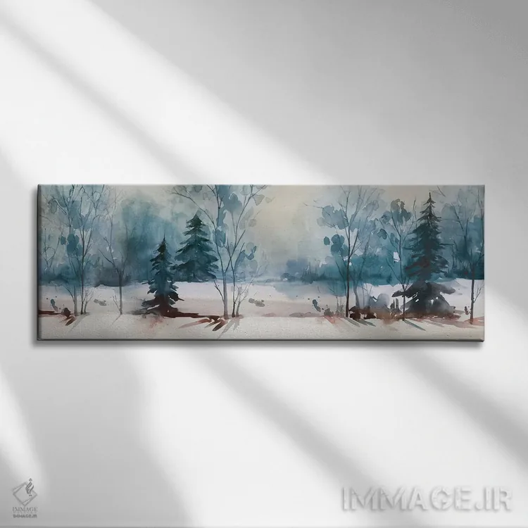 تابلو انتزاعی آبی غباری I اثر ایزابل زد - نمای روبهرو روی دیوار