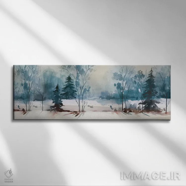 تابلو انتزاعی آبی غباری I اثر ایزابل زد - نمای روبهرو روی دیوار