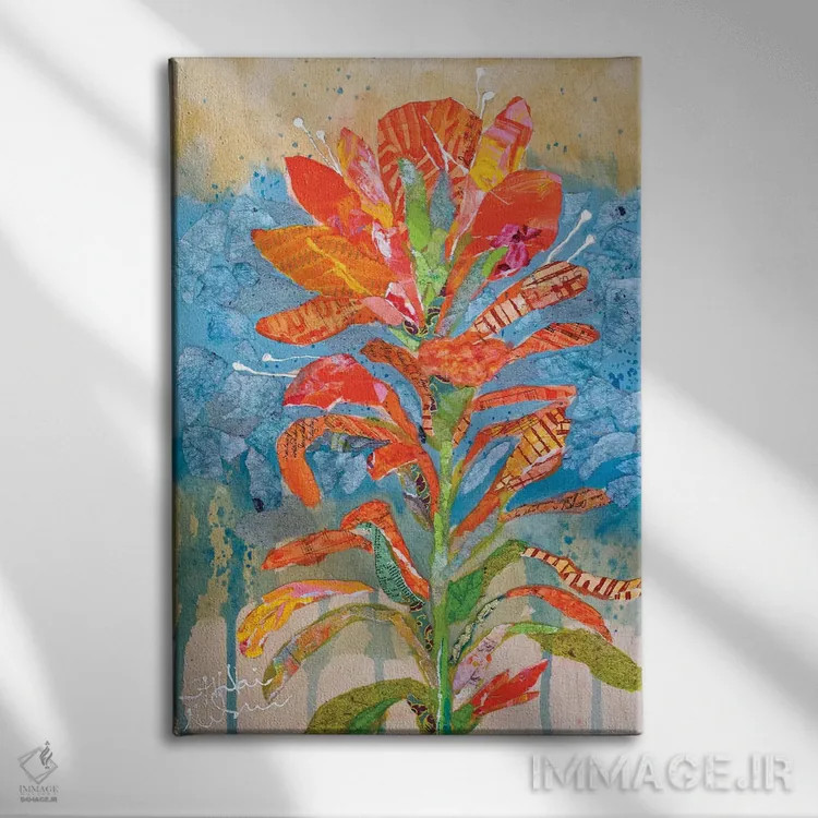 تابلو دکوراتیو کلاژ گل هندی ۱ اثر الیزابت سن هیلر - نمای روبهرو روی دیوار