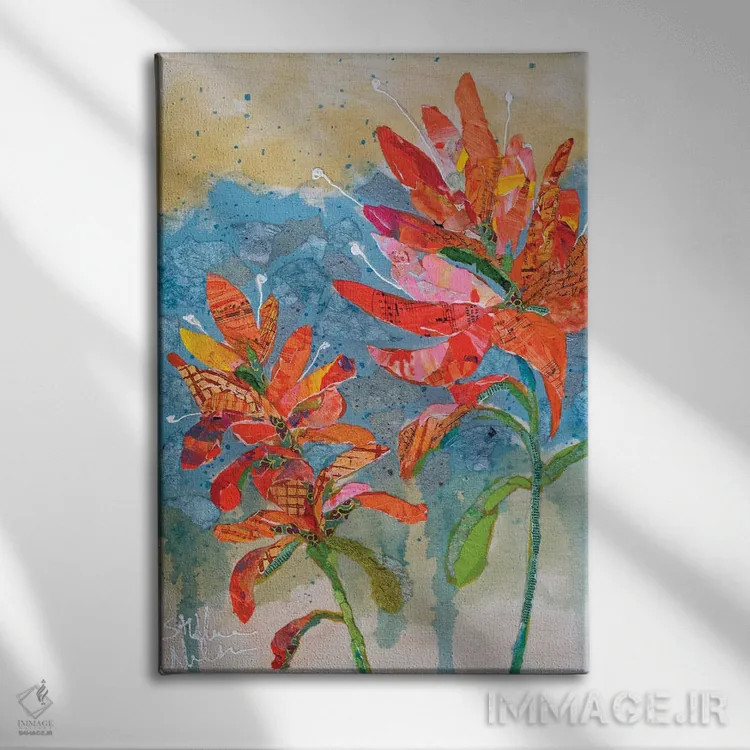 تابلو دکوراتیو کلاژ گل هندی ۲ اثر الیزابت سن هیلر - نمای روبهرو روی دیوار