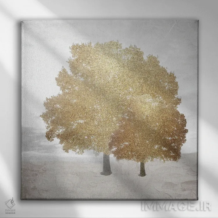 تابلو انتزاعی طلای درختان اثر کیمبرلی آلن - نمای روبهرو روی دیوار