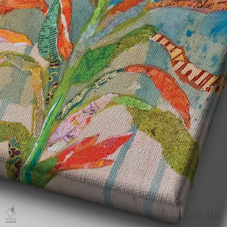 تابلو دکوراتیو کلاژ گل هندی ۱ اثر الیزابت سن هیلر - نمای نزدیک بافت بوم