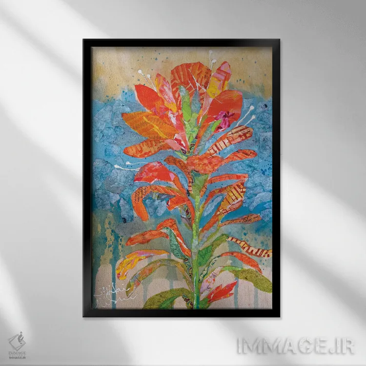 تابلو دکوراتیو کلاژ گل هندی ۱ اثر الیزابت سن هیلر - نمای قابدار مشکی