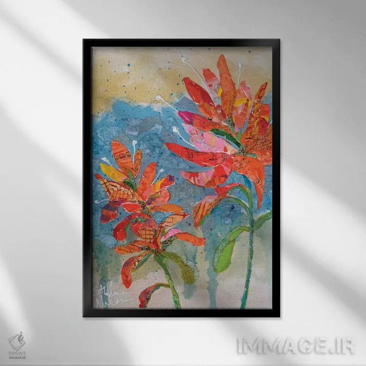 تابلو دکوراتیو کلاژ گل هندی ۲ اثر الیزابت سن هیلر - نمای قابدار مشکی