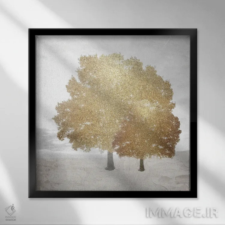تابلو انتزاعی طلای درختان اثر کیمبرلی آلن - نمای قابدار مشکی