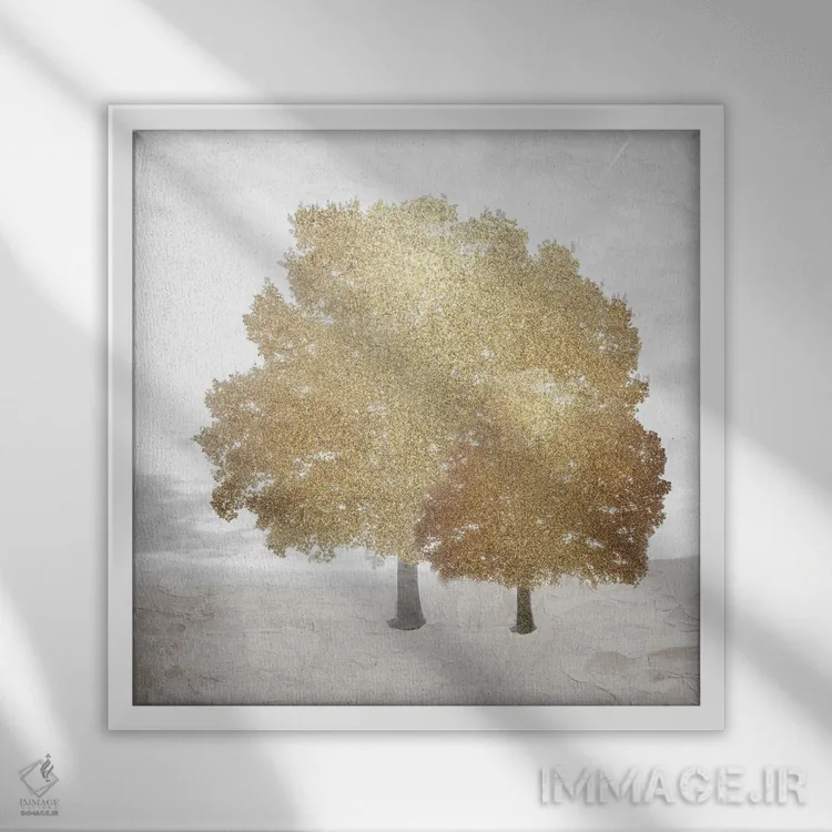 تابلو انتزاعی طلای درختان اثر کیمبرلی آلن - نمای قابدار سفید