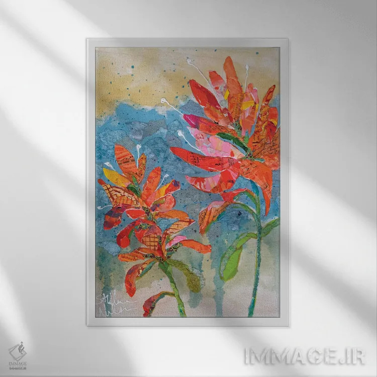 تابلو دکوراتیو کلاژ گل هندی ۲ اثر الیزابت سن هیلر - نمای قابدار سفید