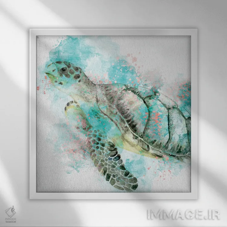 تابلو دکوراتیو شنا کردن لاک پشت اثر کیمبرلی آلن - نمای قابدار سفید