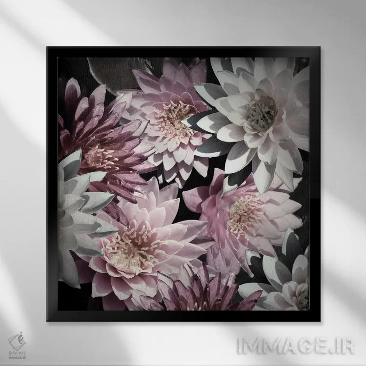 تابلو دکوراتیو گل های آلو اثر کتی منسفیلد - نمای قابدار مشکی