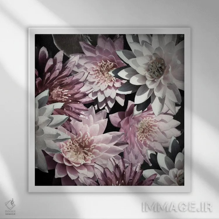 تابلو دکوراتیو گل های آلو اثر کتی منسفیلد - نمای قابدار سفید