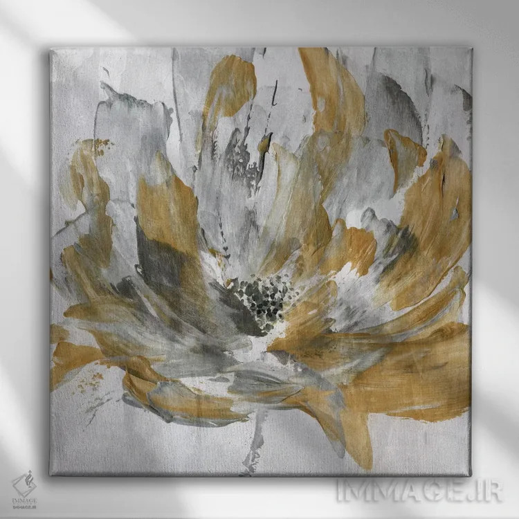 تابلو انتزاعی قدرت گل طلایی اثر کاترینا کراون - نمای روبهرو روی دیوار