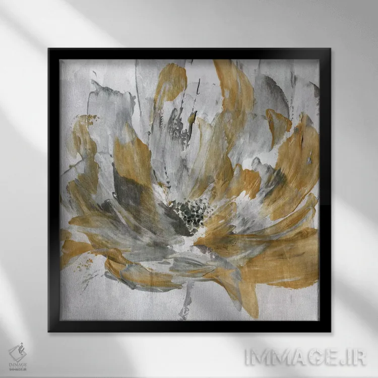 تابلو انتزاعی قدرت گل طلایی اثر کاترینا کراون - نمای قابدار مشکی
