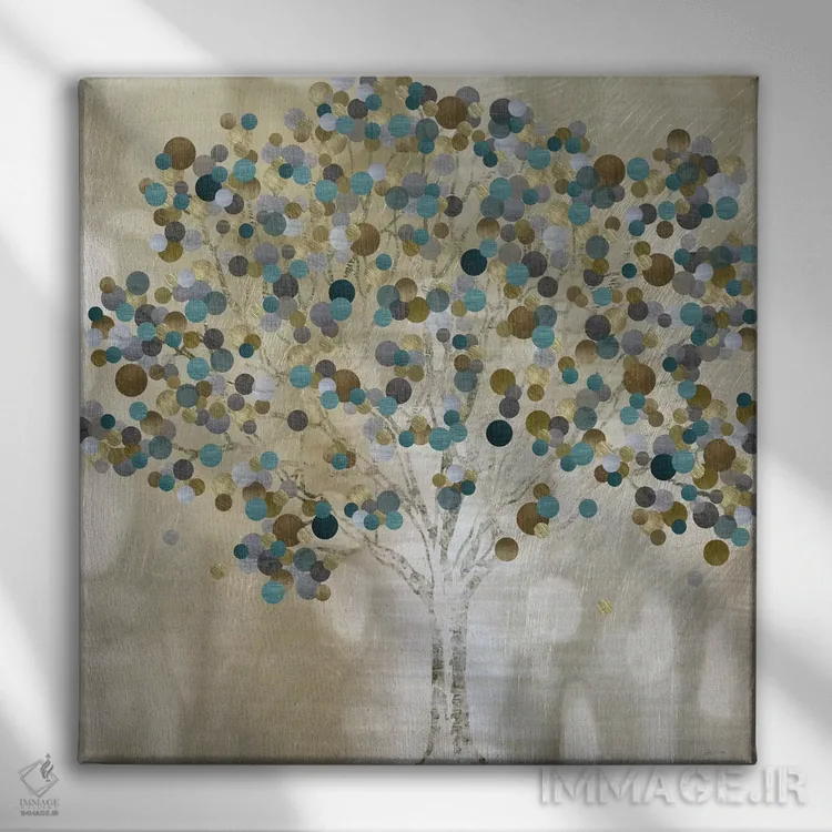 تابلو مدرن درخت فیروزه ای اثر کاترینا کراون - نمای روبهرو روی دیوار