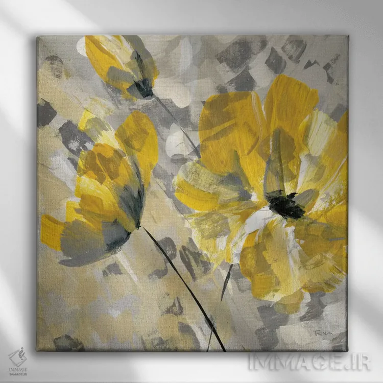 تابلو دکوراتیو شکوفه زرد شماره ۲ اثر کاترینا کراون - نمای روبهرو روی دیوار