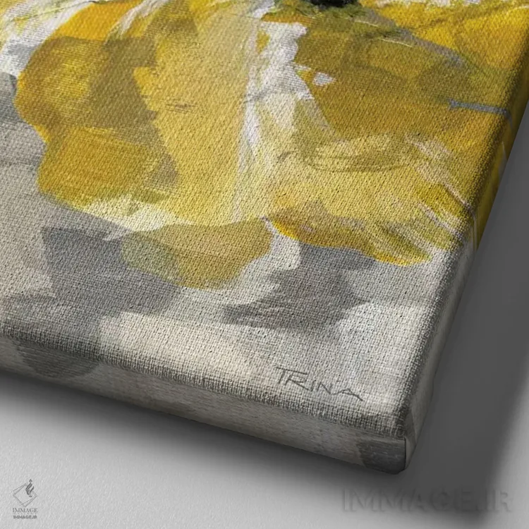 تابلو دکوراتیو شکوفه زرد شماره ۲ اثر کاترینا کراون - نمای نزدیک بافت بوم