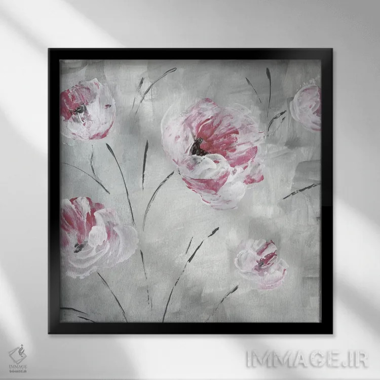 تابلو مدرن شکوفه سرخ گونه شماره ۲ اثر کاترینا کراون - نمای قابدار مشکی