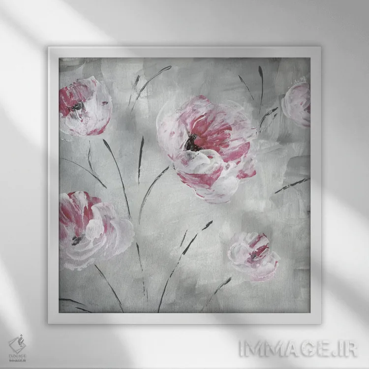 تابلو مدرن شکوفه سرخ گونه شماره ۲ اثر کاترینا کراون - نمای قابدار سفید