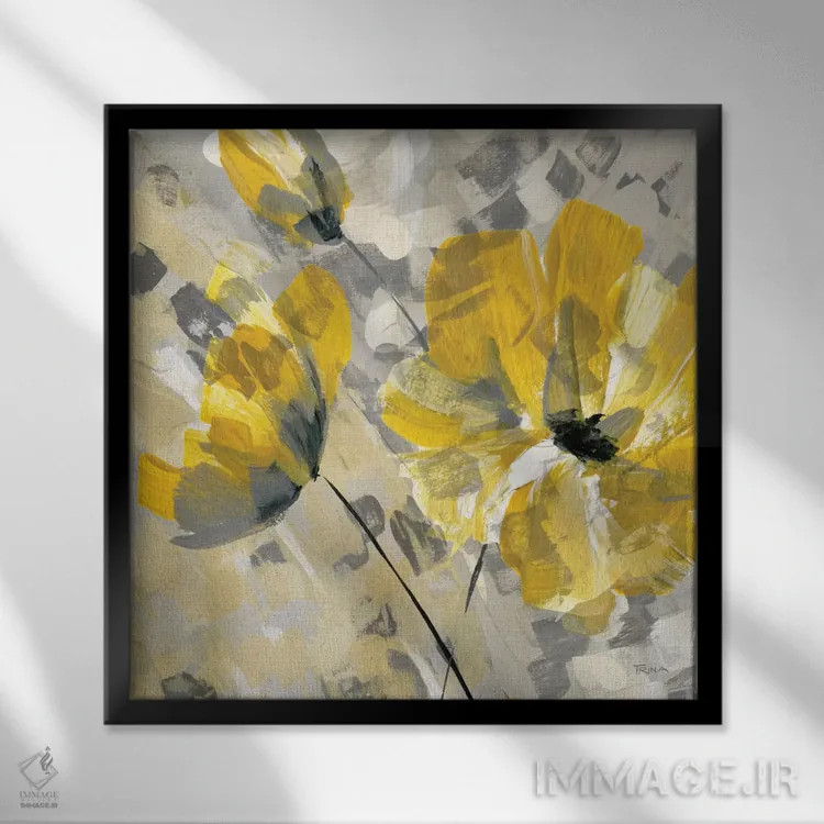 تابلو دکوراتیو شکوفه زرد شماره ۲ اثر کاترینا کراون - نمای قابدار مشکی