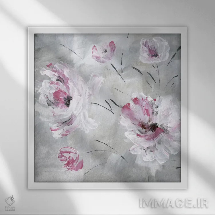 تابلو مدرن شکوفه سرخ گونه شماره ۱ اثر کاترینا کراون - نمای قابدار سفید