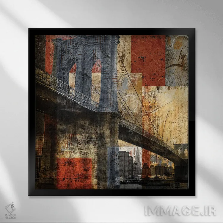 تابلو دکوراتیو پل بروکلین اثر کاترینا کراون - نمای قابدار مشکی