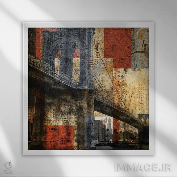 تابلو دکوراتیو پل بروکلین اثر کاترینا کراون - نمای قابدار سفید