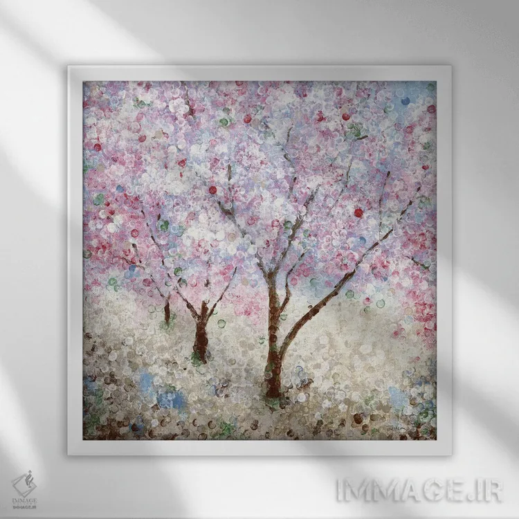 تابلو دکوراتیو جشنواره شکوفه های گیلاس شماره ۲ اثر کاترینا کراون - نمای قابدار سفید