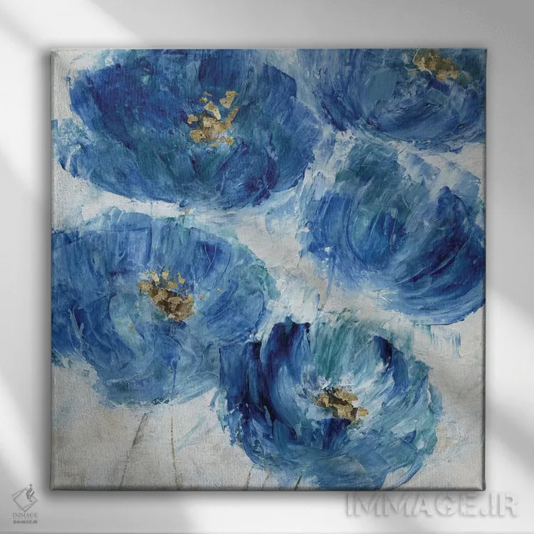 تابلو دکوراتیو خال گل های آبی اثر کاترینا کراون - نمای روبهرو روی دیوار