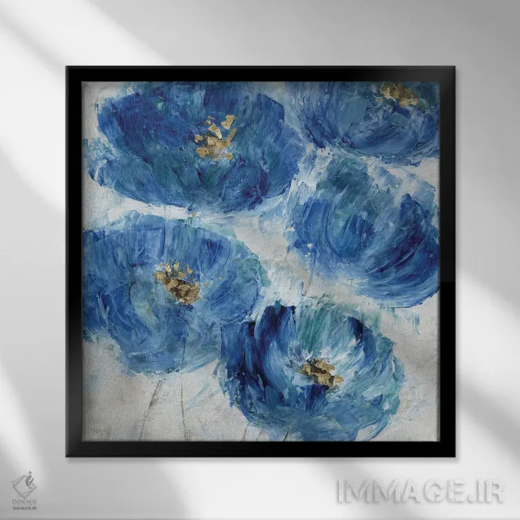 تابلو دکوراتیو خال گل های آبی اثر کاترینا کراون - نمای قابدار مشکی