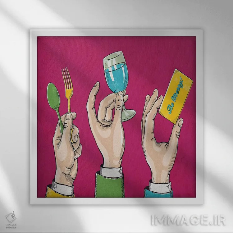 تابلو دکوراتیو بخور، بنوش و شاد باش اثر استر کی - نمای قابدار سفید