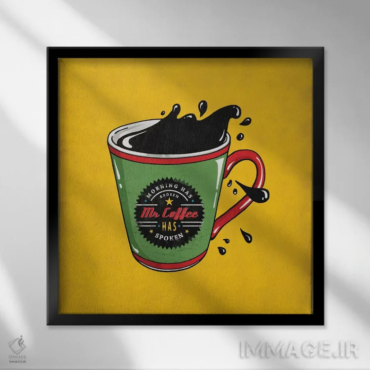 تابلو دکوراتیو آقای قهوه اثر استر کی - نمای قابدار مشکی