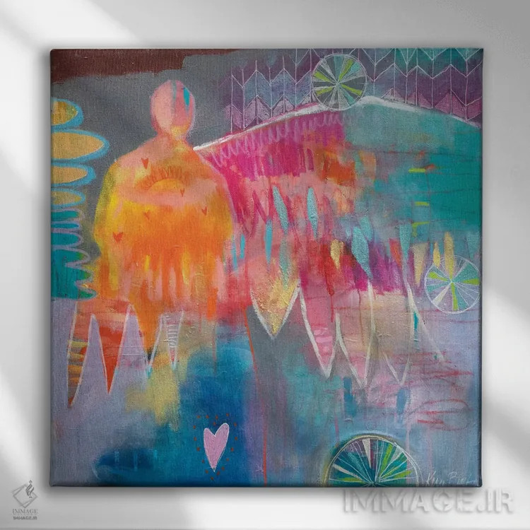 تابلو انتزاعی به ما دل های گرم عطا کن اثر کری مک کیب - نمای روبهرو روی دیوار