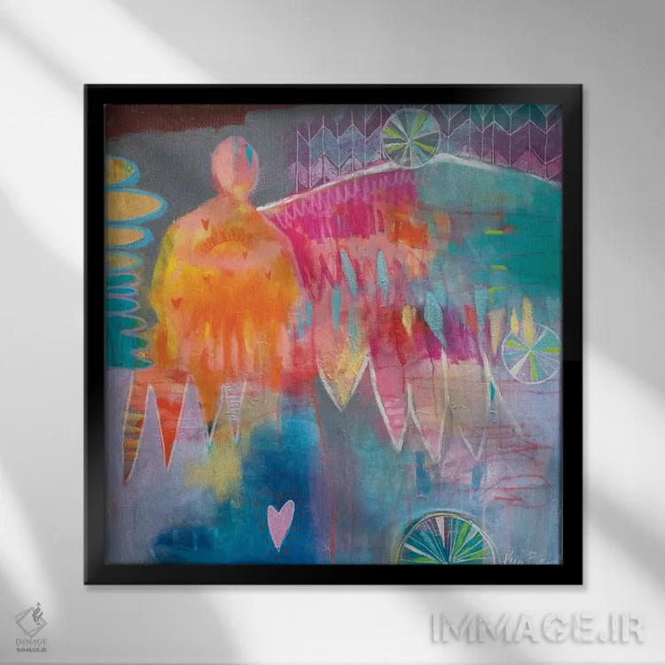 تابلو انتزاعی به ما دل های گرم عطا کن اثر کری مک کیب - نمای قابدار مشکی