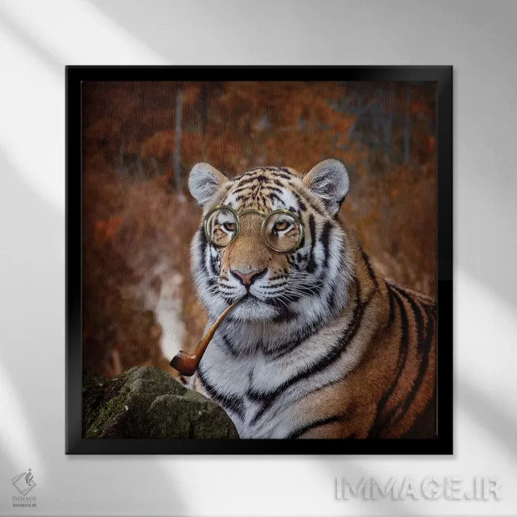 تابلو دکوراتیو ببر جنتلمن اثر کارن بورک - نمای قابدار مشکی