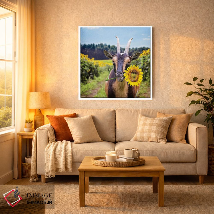 تابلو دکوراتیو بز در میان گل های آفتابگردان اثر کارن بورک - D2W