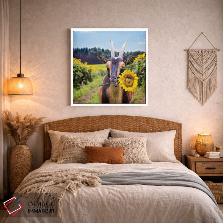 تابلو دکوراتیو بز در میان گل های آفتابگردان اثر کارن بورک - D3W