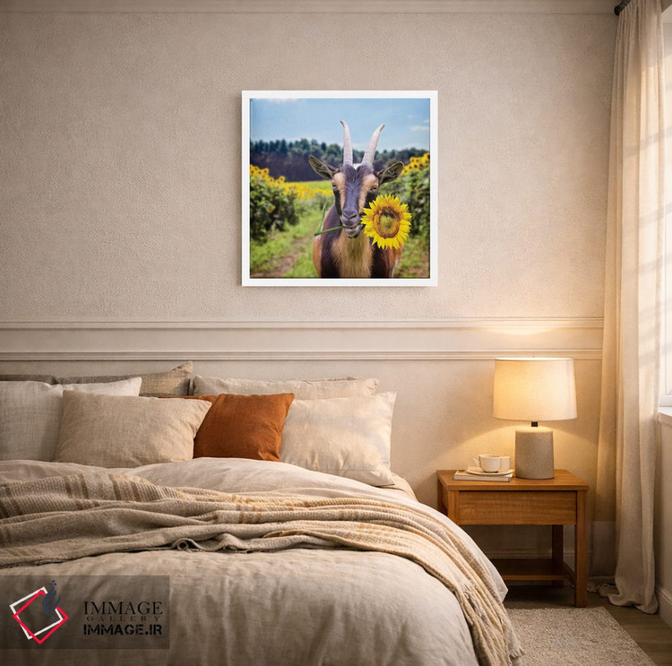 تابلو دکوراتیو بز در میان گل های آفتابگردان اثر کارن بورک - D5W