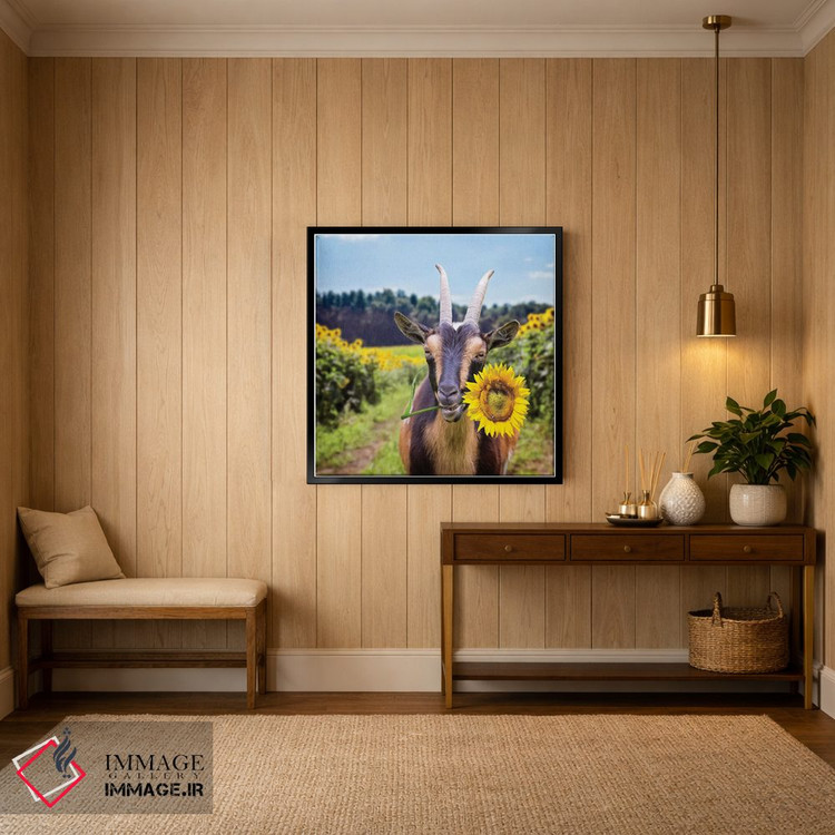 تابلو دکوراتیو بز در میان گل های آفتابگردان اثر کارن بورک - D4B