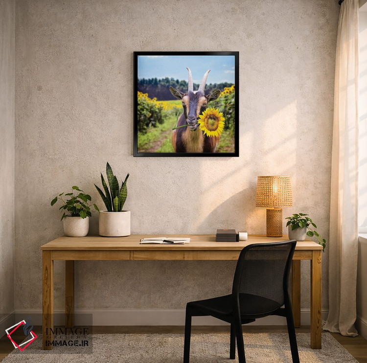 تابلو دکوراتیو بز در میان گل های آفتابگردان اثر کارن بورک - D6B