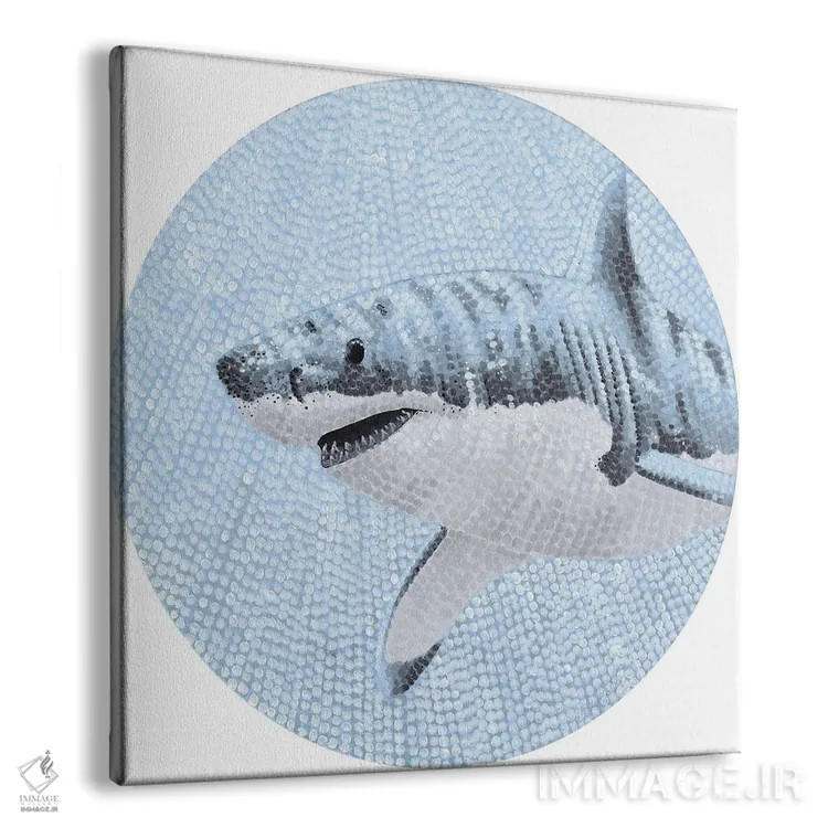 تابلو دکوراتیو کوسه سفید بزرگ در اقیانوس پرستاره اثر کلسی امبلو - نمای پرسپکتیو محصول