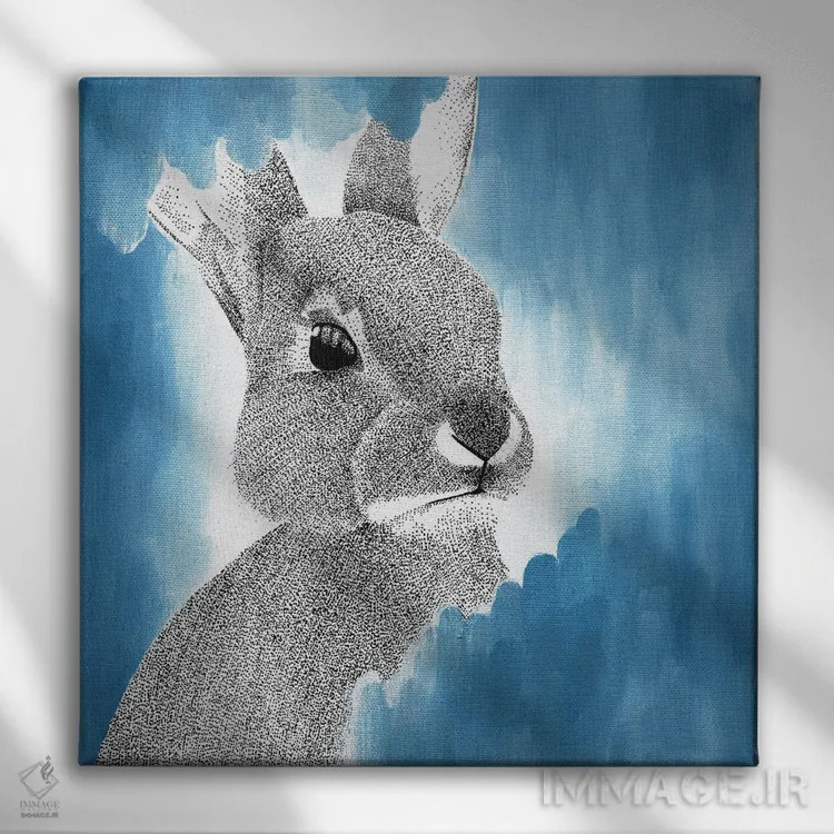 تابلو دکوراتیو خرگوش آبی خیال انگیز اثر کلسی امبلو - نمای روبهرو روی دیوار