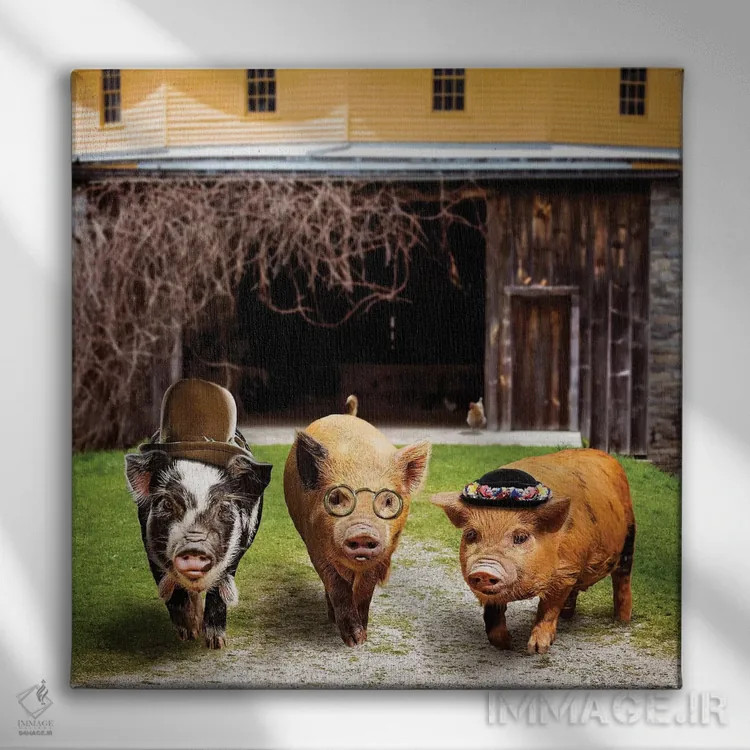 تابلو دکوراتیو گروه خوک ها اثر کارن بورک - نمای روبهرو روی دیوار
