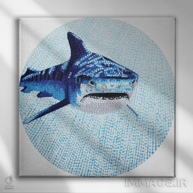 تابلو دکوراتیو کوسه ببری اقیانوس ستاره ای اثر کلسی امبلو - نمای روبهرو روی دیوار