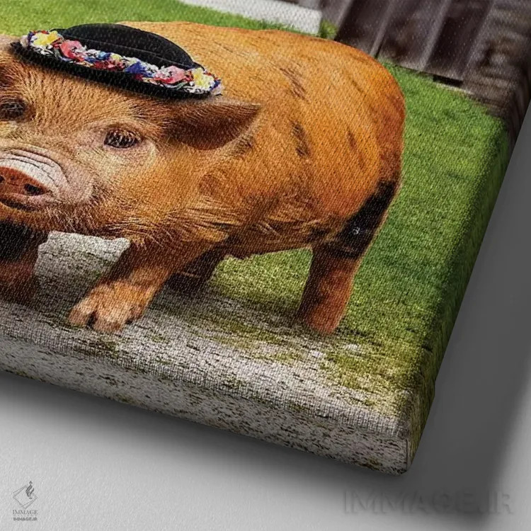 تابلو دکوراتیو گروه خوک ها اثر کارن بورک - نمای نزدیک بافت بوم