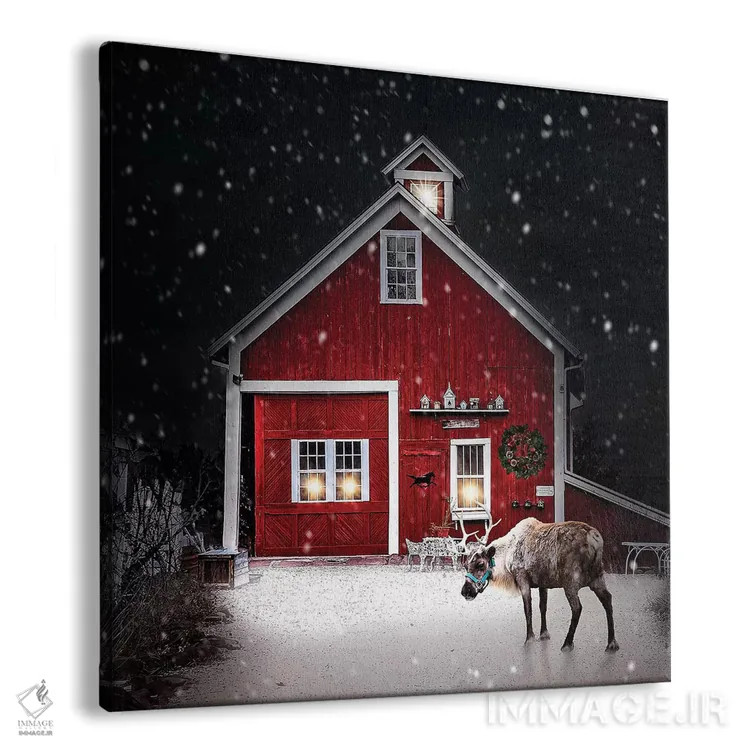 تابلو دکوراتیو گوزن شمالی شب زمستانی اثر کارن بورک - نمای پرسپکتیو محصول