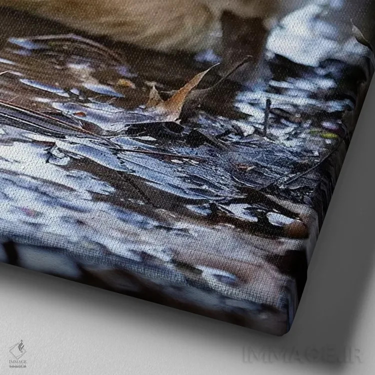 تابلو دکوراتیو قوهای کوچک اثر کارن بورک - نمای نزدیک بافت بوم